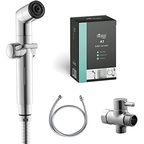 BioBidet A1 Handheld Bidet Sprayer, Adjustable Water Stream, Ceramic Core Pressure Valve, Stainless Steel Cover