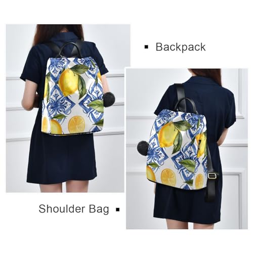 Mochila siciliana para mujer antirrobo en blanco y azul de lona resistente 7