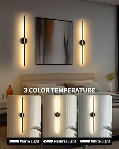 Image of 24 Inch Battery Operated Wall Sconce Set of 2, Dimmable Battery Sconces with Remote Control, 8000 mAh Rechargeable Sconces, 350 Rotate Modern LED Lights for Bedroom, Living Room, Black Gold