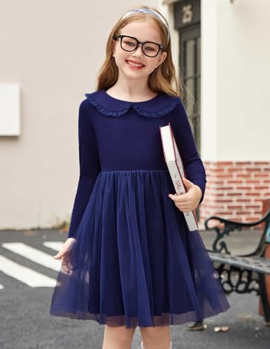 Arshiner Toddler Tutu Dress Girls Long Sleeve Fall Winter Peter Pan Collar Party Tulle Dresses for 2-6Y2