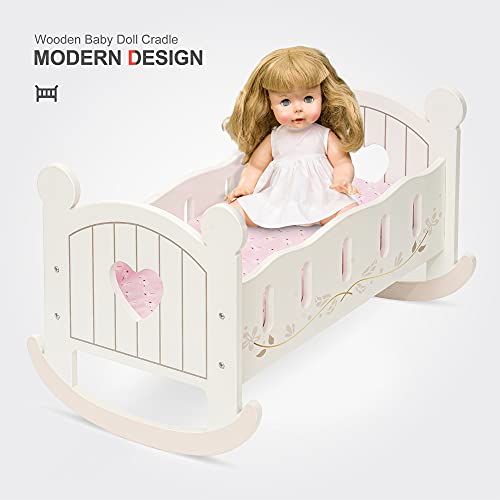 ROBUD Wooden Dolls Cot for 18 inch Doll, Doll Bed with Bedding Baby Dolls Crib Accessories, Rocking Cradle Doll Furniture Cot - Image 4