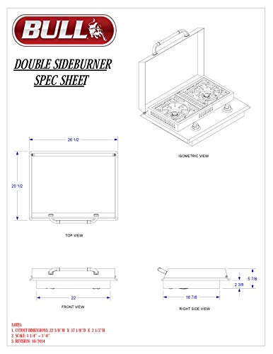 Bull Outdoor Products 60099 Stainless Steel Double Side Burner, Natural Gas