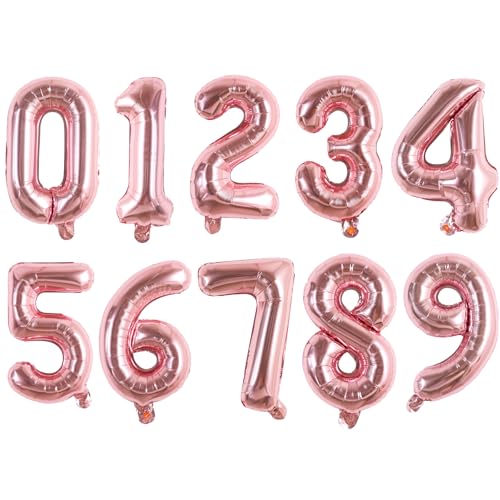 Image of TONIFUL Number Balloon 16 Inch 10Pcs Rose Gold 0-9 Birthday Number Balloons