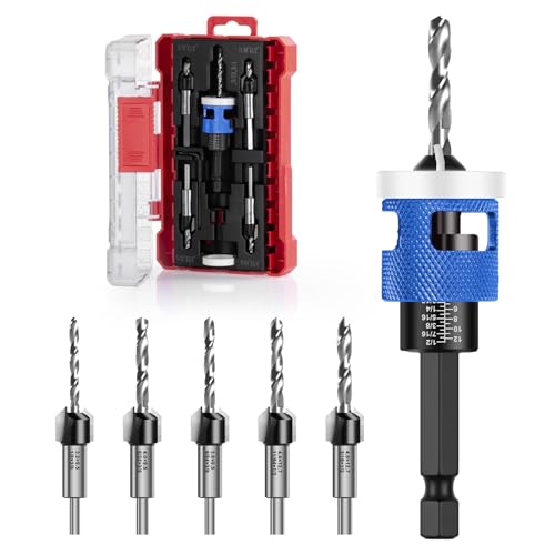 Countersink Bit Drill with 1/4 Inch Hex Shank Foret à Bois, Fraise Bois avec Butée de Profondeur, Foret à Tête Fraises Coniques pour Défonceuses avec Tige Hexagonale 1/4, HSS-M2, Alésage Précis