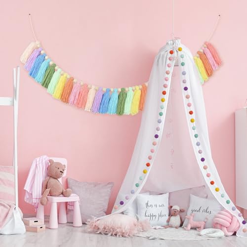 image for Taimimy 2pcs Longer Boho Tassel Garland, Pom Pom Tassel, Felt Ball Gar