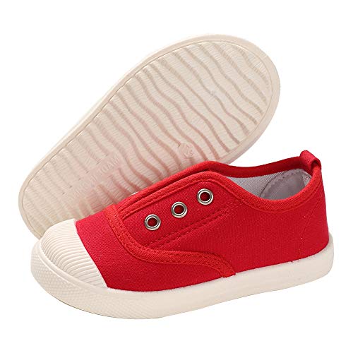 E-FAK Toddler Shoes Boys Girls Canvas Sneaker Slip-On Kids Shoes Light Weight Fashion Casual Running Shoes(Toddle/Little Kids/Baby) (10.5 Little Kid, A/Red)