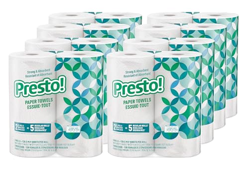 Amazon Brand - Presto! Flex-A-Size Kitchen Paper Towels, Strong And Absorbent, 128 Sheet Family Roll, 16 Rolls (8 Packs Of 2)