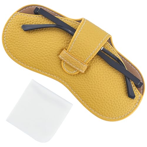 Image of CREATCABIN Leather Sunglasses Case Slim Glasses Case Portable Bag Pouch Lightweight Travel Eyeglasses Holder Cover Pouch with Soft Cleaning Cloth for Women Men Holiday Vacation 6.9x3.4 Inch Yellow