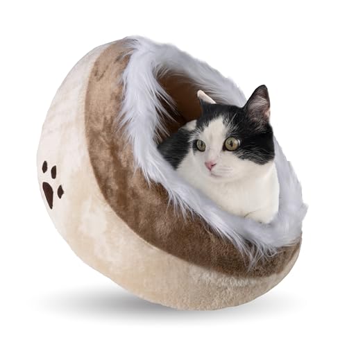 Crea ZAIRA - Cuccia per gatti Morbida Calda Lettino casa Letto Igloo Interno casetta cuccetta Chiusa per Gatto, Cani Piccoli, lettino Cuccioli.Nicchia nido per Gatti. (BEIGE)