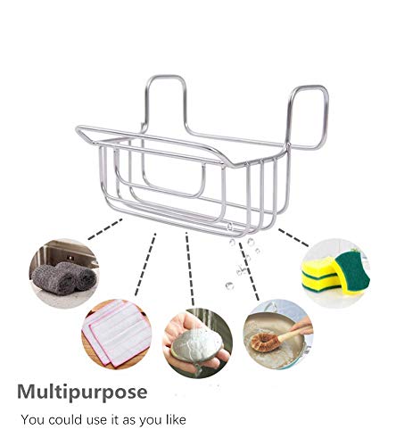Kitchen Sponge Holder for Sink, Sink Organizer Caddy Brush Soap Drainer Rack, Premium Stainless Steel