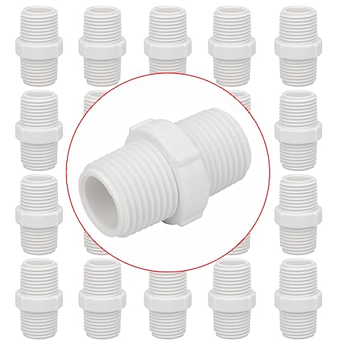 20Pack 1/2 Inch PVC Nipple Coupling Adapter Connector (Male x Male) 1/2