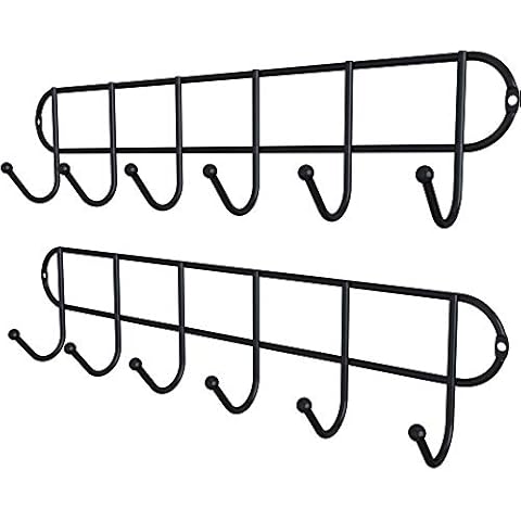 Tibres - Kitchen Utensil Rack with Hooks for Hanging Spoons Spatulas and Towels - Small Cups and Mugs Hook Hanger Wall Mounted - Utensil Holder for Cupboard Back or Door - Black - Set of 2 Cover