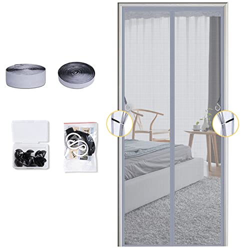 Moustiquaire magnétique pour porte de balcon, 80 x 210 cm, moustiquaire magnétique, montage Velcro, porte de balcon, porte coulissante, décoration de salon, plaid gris, 80 x 200 cm Cover