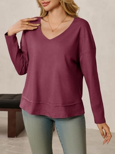 Image of Cicy Bell Womens Long Sleeve T Shirts V Neck Casual Flowy Tops Fall Fashion Loose Fit Basic Tees