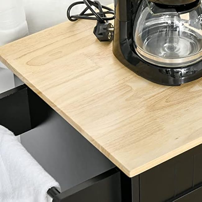 Mobile Kitchen Island for Cooking, Spacious Wood Top, Storage Drawers, Cabinets & Towel Rack, Black-QxWhxXNe