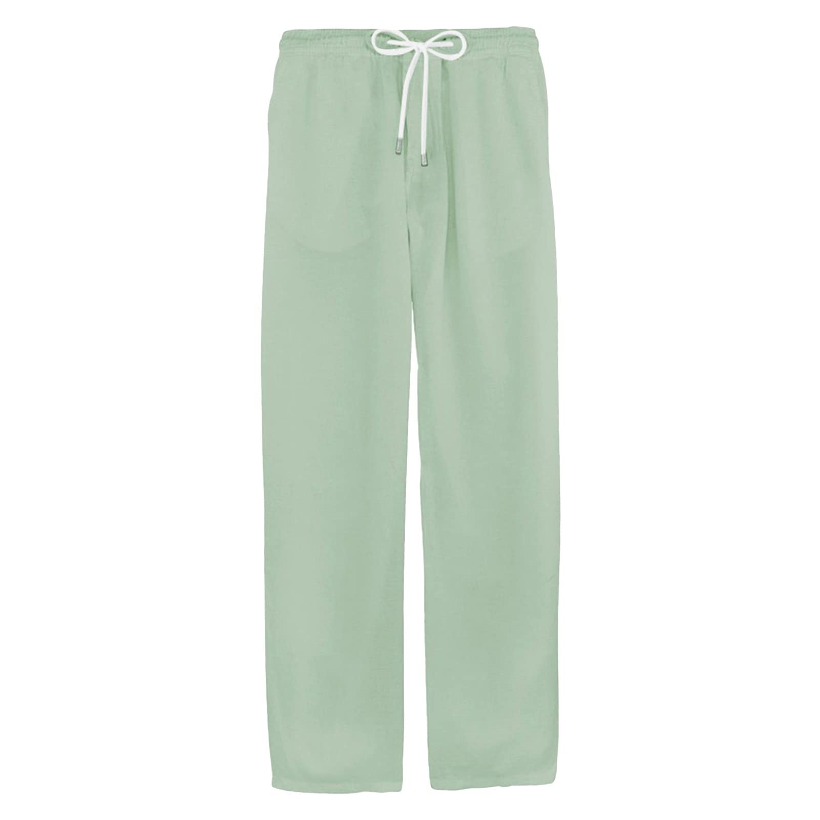 Maiyifu-GJ Men's Drawstring Linen Cotton Pants Lightweight Summer Beach Yoga Pant Elastic Waist Casual Loose Fit Trousers (Green,XX-Large)