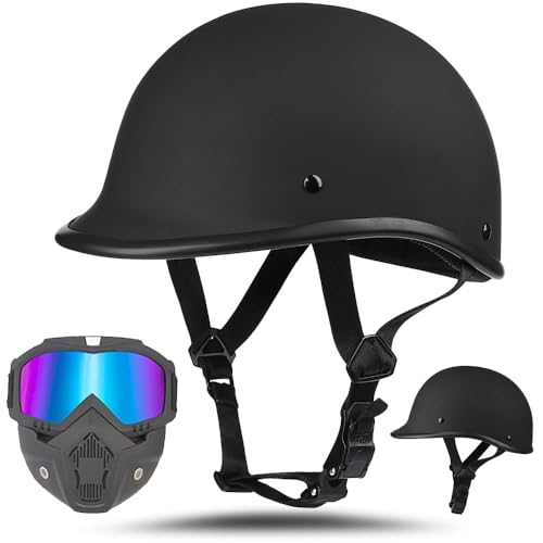 RHBDDHV Medio Casco Adulto Cascos de Moto Casco de Cara Abierta con Visera y Gafas Casco de Motocicleta Retro Aprobado por Dot/ECE Casco de Media Carcasa Ciclomotor Scooter Casco Ligero