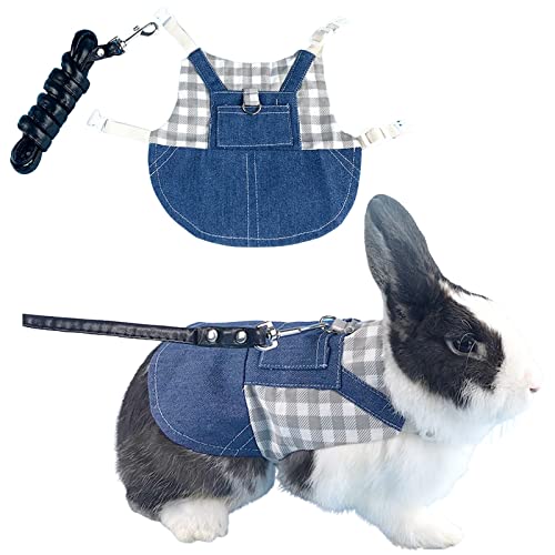 Arnês para coelhos, correia ajustável de coelho, arnês confortável para coelhos com correia, para coelho gatos animais pequenos (M, azul)