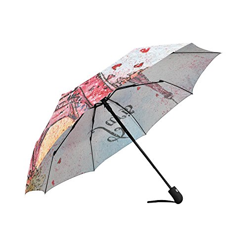 Interestprint Watercolor France Paris Eiffel Tower Art 100% Polyester Pongee Windproof Fabric Travel Umbrella, Compact Automatic Open And Close Folding Uv And Rain Umbrella #TOP3