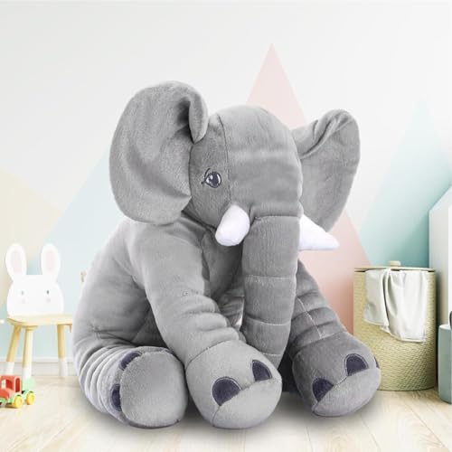 Image of Storescent Big Fibre Filled Baby Pillow | Elephant Plush Hugging Toy for Kids | Soft Stuffed Animal Pillow for Boys & Girls -60cm, Grey