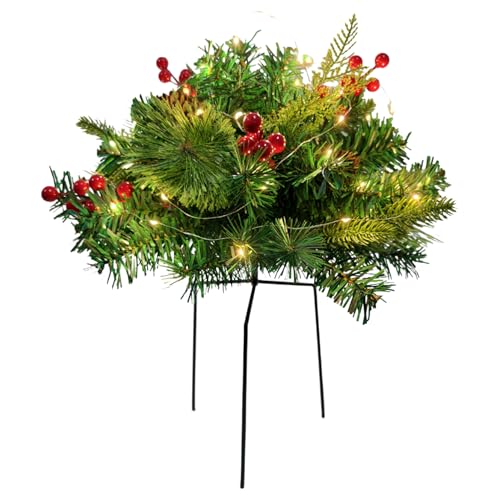 Árbol de Navidad iluminado para exterior | Árbol de Navidad en maceta 40 x 45 cm con luces y estaca trípode | Decoración exterior a pilas para jardín, balcón y fiestas
