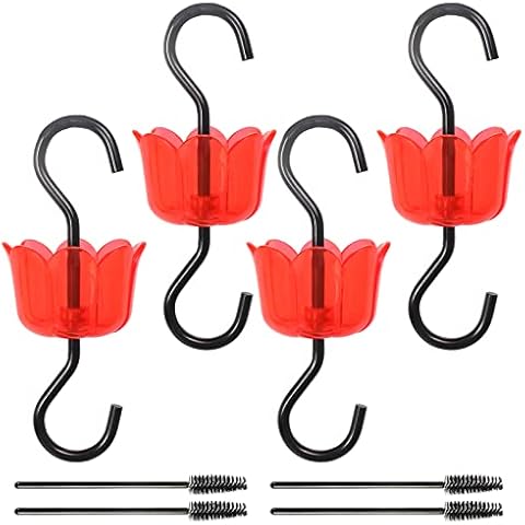 Vrawih 4 Packs Red Hummingbird Feeder Accessory Hooks, Ant Guard for Hummingbird Feeders with 4 Cleaning Brushes, Orioles Nectar Feeders for Outdoor (S Clear 4) Cover