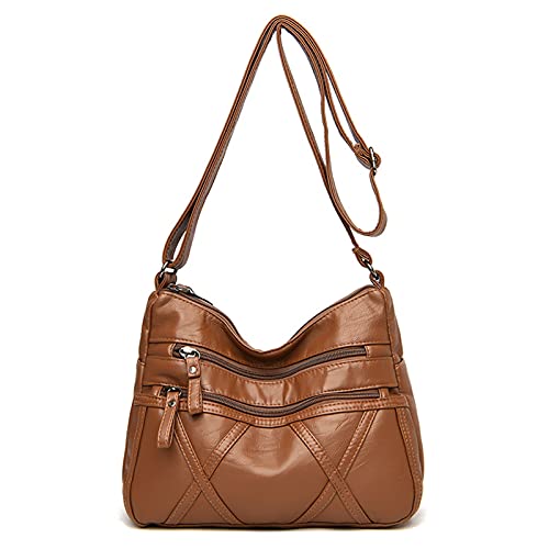 Las mujeres Bolsos de hombro suave de cuero de la PU multi bolsillo impermeable casual bolsos cartera moda citas viajes gran capacidad Crossbody Bolsas, Brown Cover