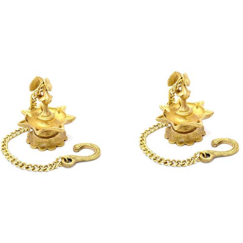 hanging & table Brass Diya | Oil Lamp | Home Decor | Diya, Deepak, Deepam (Peacock Diya Pair) with chain