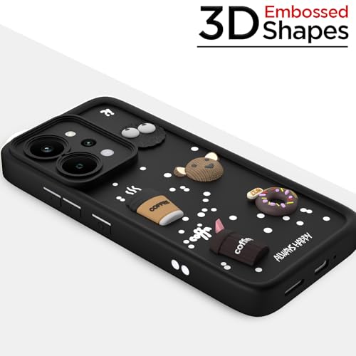 Image of Pikkme Back Cover for Realme P4 Power 5G | 3D Bear Silicone Cute & Fun Coffee Cartoon | Full Body Protection Bumper Case (Black)