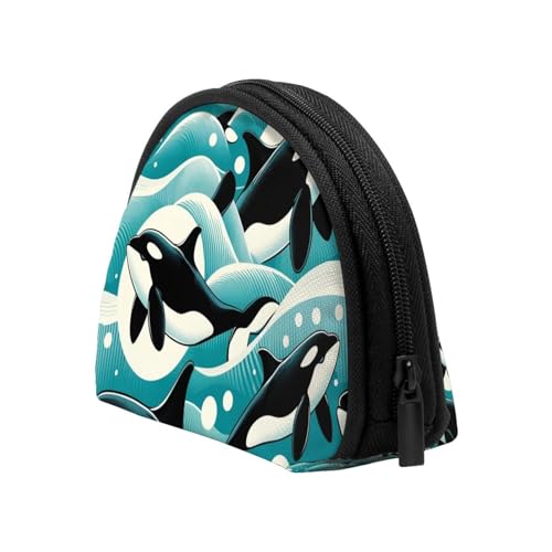 Portable Coin Purse Killer-Whales-Cartoon Mini Zippered Money Pouch Card Holder4
