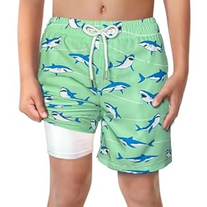 LUCOWEE Boys Swim Trunks with Boxer Brief Liner Compression Anti Chafe Swimming Shorts Stretchy UPF Quick Dry Swimsuit