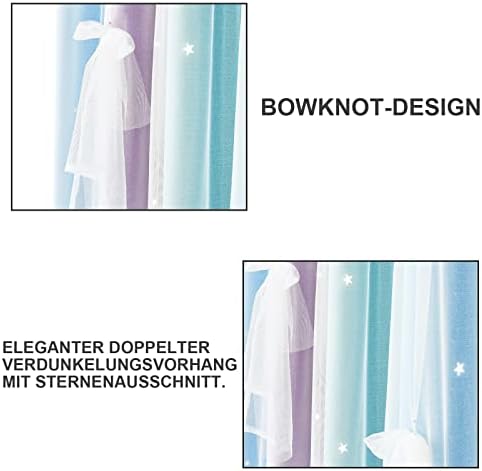 Jianyana Premium Blackout Curtains for Kids Bedroom Eyelet Romantic Children Bedroom Curtains girls Star Pattern Double Layers Curtains with Net Thermal Blackout Curtain for Living Room, 2 Pieces