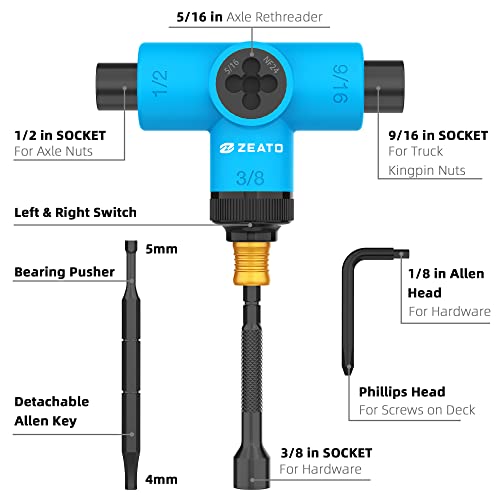 image for Zeato All-in-One Skate Tools Multi-Function Portable Skateboard T Tool