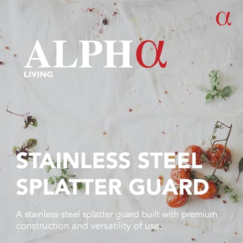 Image of ALPHA LIVING 13 inch Splatter Guard for Frying Pan & Food Strainer and Universal Cookware- Stops Hot Oil Splash - Splatter Screen for Cooking - Red