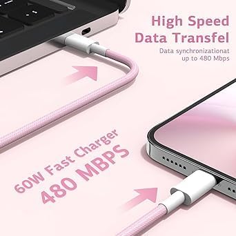 Image of Original Type C to Type C Fast Charging Cable with Data Cable Nylon Braided Cord Compatible with i-Phone 15 15 Plus 15 Pro 15 Pro Max & Galaxy S23 S22 S21 S20, iPad, MacBook,One Plus (VIP-144)