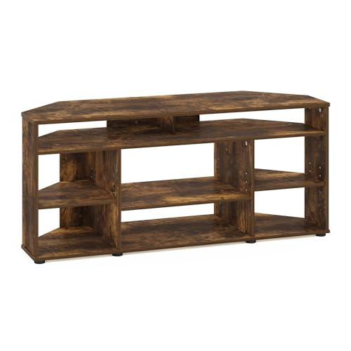 Image of Furinno BESI TV Stand, No Tools Assembly Industrial Style Entertainment Center, TV Console for TV up to 46 Inch, for Living Room, Bedroom, Amber Pine