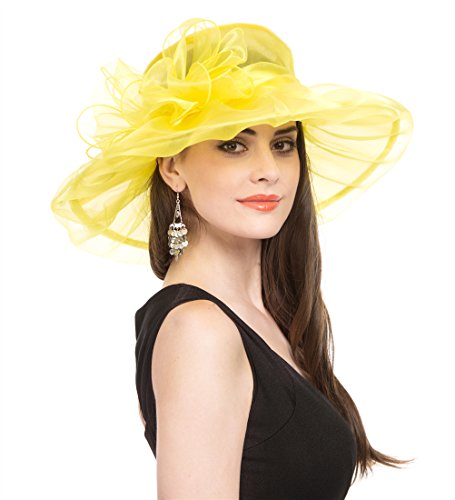 SAFERIN Womens Organza Church Derby Fascinator Bridal Tea Party Wedding Hat (Tz-Yellow Bow)