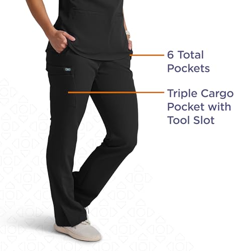 Image of AVE Varick Women's 6-Pocket Straight Leg Scrub Pants, Black, Medium Petite