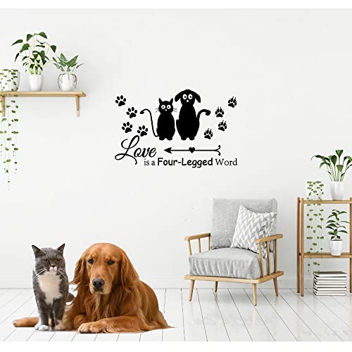 Fencosyn Wall Decals For Dogs, Pet Cat Paw Pup Animal Love Is A Four- Legged Word Vinyl Wall Decal Sticker Home Lettering Words Decor #TOP4