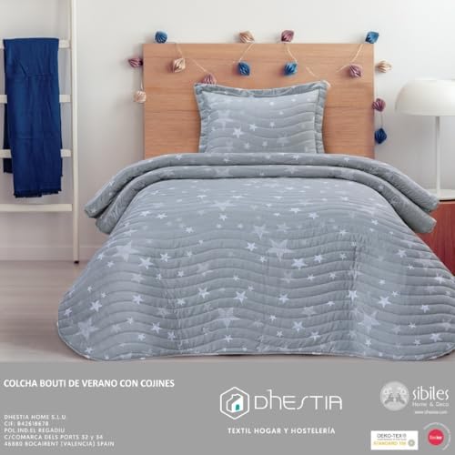 Miniatura 6 de Dhestia Home - Colcha Bouti Cosida Cama Infantil Y Juvenil Modelo Estrellas Stars Gris Color Gris Talla Cama 90