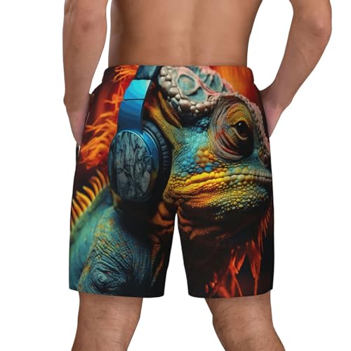 Chameleon Listen Music Print Men Stylish Functionality Swim Trunks Breathable Beach Shorts Surfing Gym Fishing4