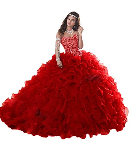 Jerald Norton Ltd Gorgeous Heavy Beaded Organza Quinceanera Dress For Sweet 16 Princess Ball Gowns Red #TOP24