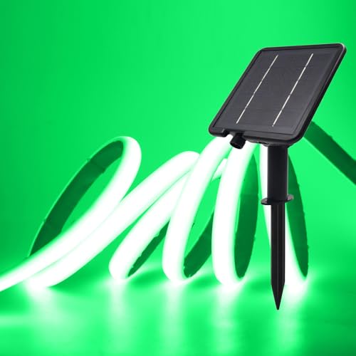 XUNATA Lumière au néon LED Solaire, Bande LED COB IP65 Etanche Néon Extérieur, 8 modes, 320 LEDS/M Flexible Bande lumière pour Clôture, Jardin & Cour (Vert, 1M)