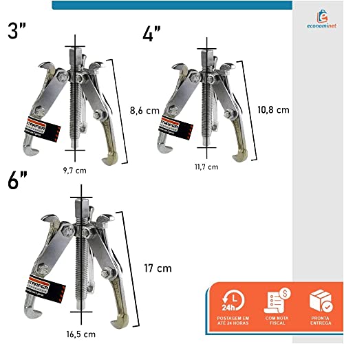 Kit 3 Saca Polia 3 Garras Manual Rolamento 75 100 150mm - Starfer