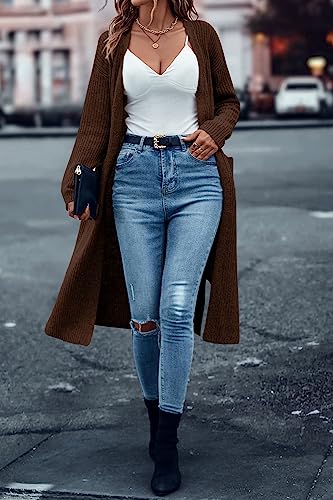 Image of Danedvi Long Cardigan Sweaters Women Trendy Open Front Coat with Pockets