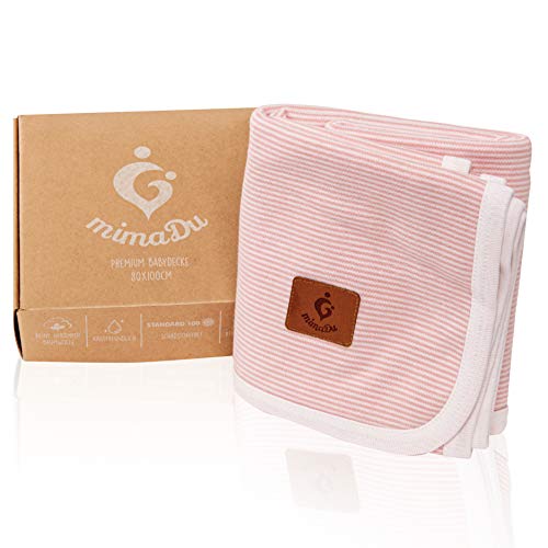 mimaDu Babydecke, Kuscheldecke aus 100% Jersey Baumwolle - extra weich und kuschelig - (Rosa Weiß)