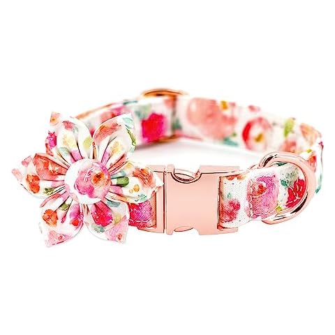 Tunkoo Dog Collar Elegant Floral Bow Tie Unique Style Super Soft Comfy Adjustable Cotton Collar with Premium Metal Buckle, for Puppy and Cat Small Medium Large Pet Supplies（Gouache，Flower, M） Cover