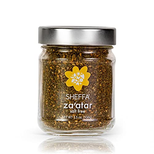 Sheffa Zaatar SALT Free Spice Blend Aromatic Hyssop Seasoning (3.5oz Glass Jar) Traditional Middle Eastern Zesty Zatar Mix of Thyme, Sumac and Sesame Seeds (z, zahtar, za’atar, zataar) Gluten Free