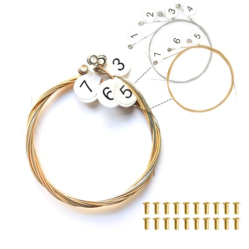 INKNOTE Lyre Harp A Sets of 7 Replacement Metal Strings with 20 Pcs Gold Brass Hollow Rivets