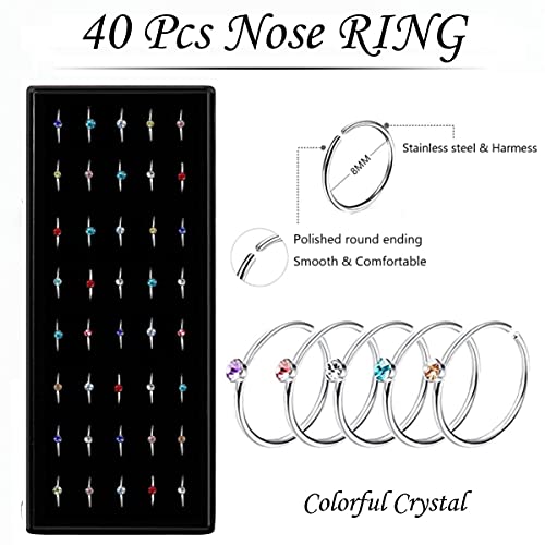 OMAIGAR 3 Boxes 120 Pcs Nose Rings Studs 40 Pcs Nose Rings Hoops, Stainless Steel Nose Piercings Body Jewelry, Ideal Gift with Cute Package4